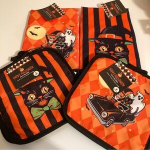 Vintage Style Halloween Kitchen Towels and Pot Holders